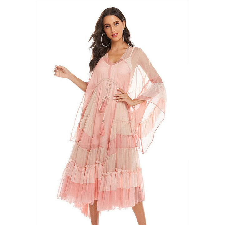SAYLA – Bohemian Pink Mesh Midi Dress