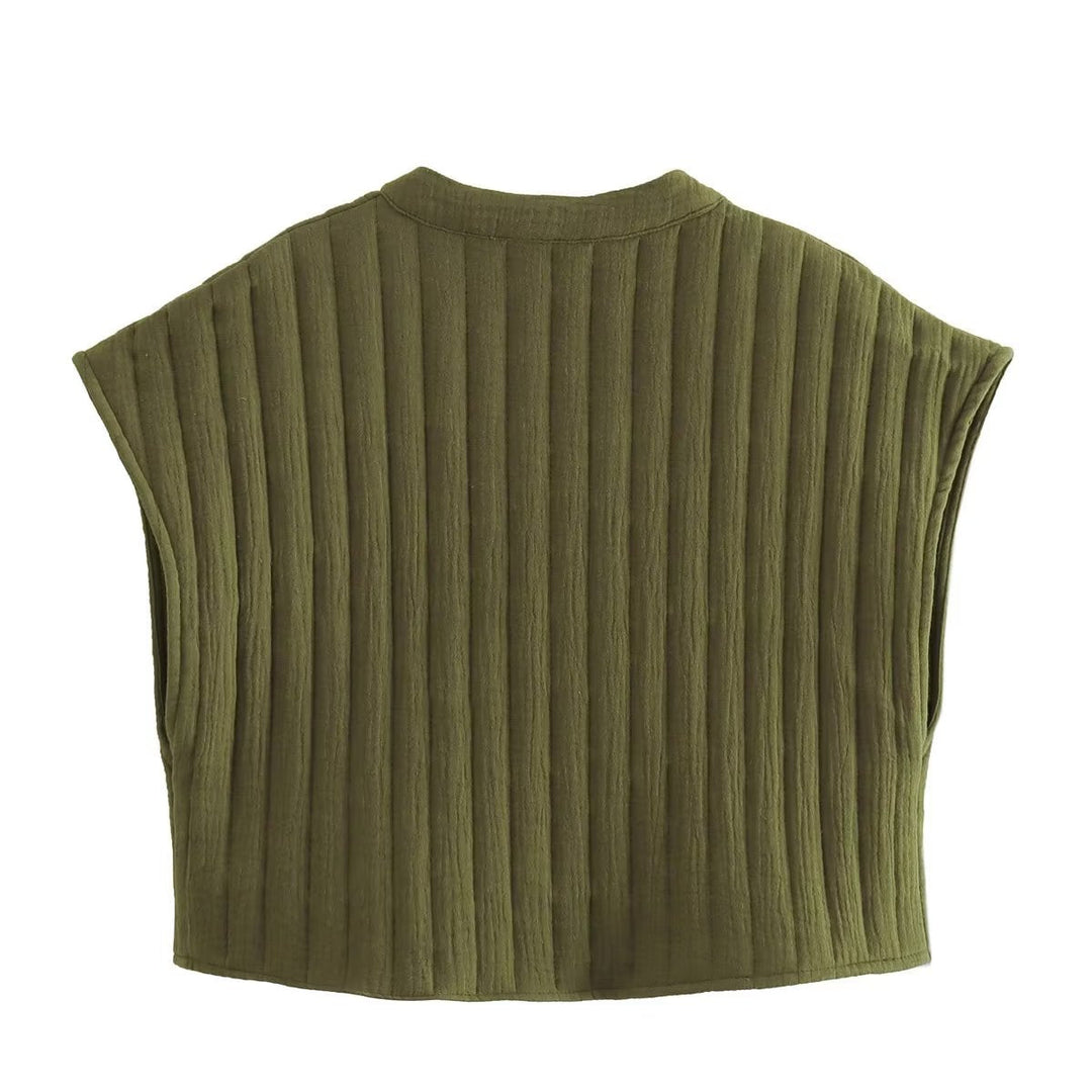 FLORA – Sleeveless Vest with Floral Embroidery and Button Front