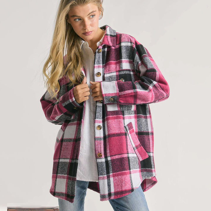 AYLA – Oversized Pink Plaid Shirt Jacket