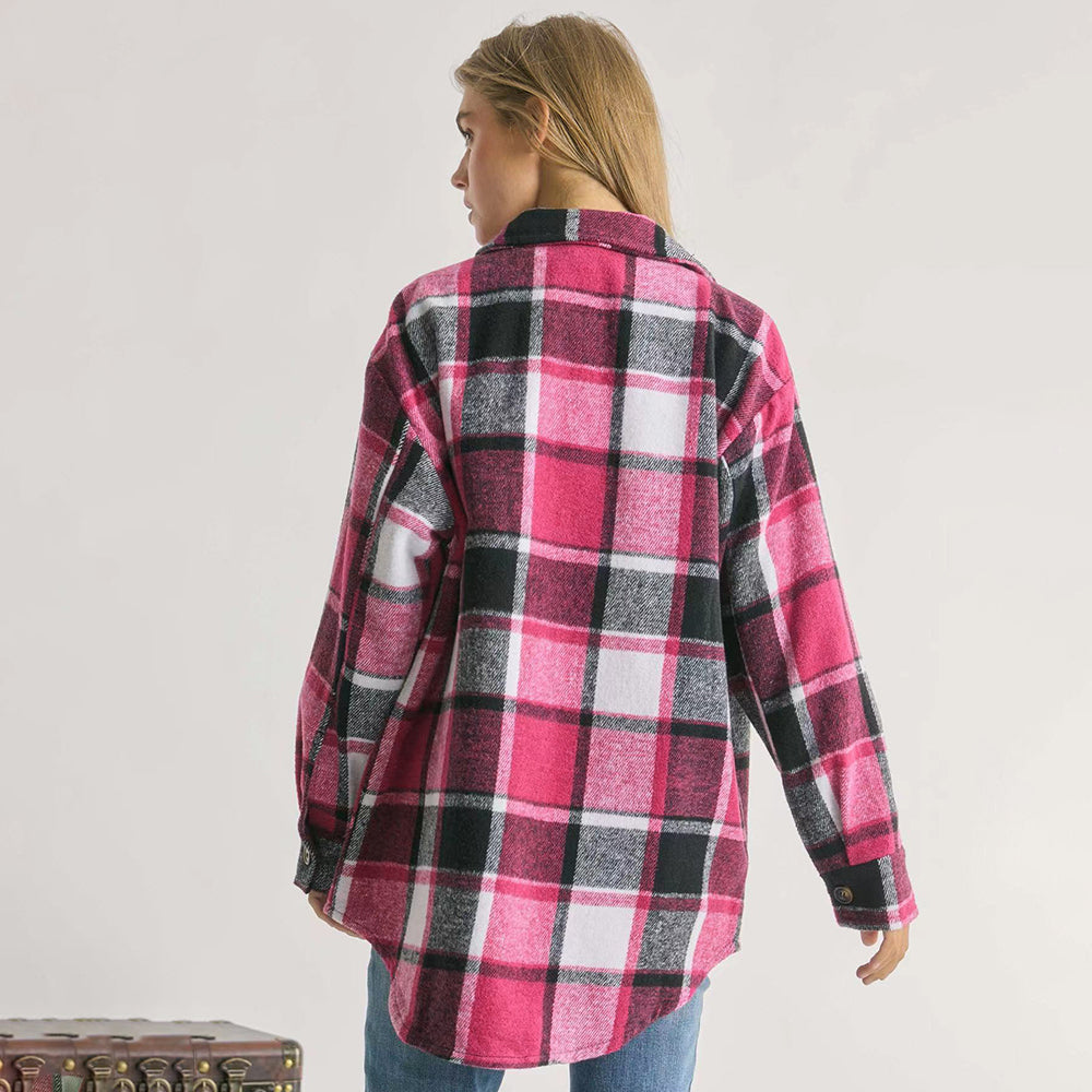 AYLA – Oversized Pink Plaid Shirt Jacket