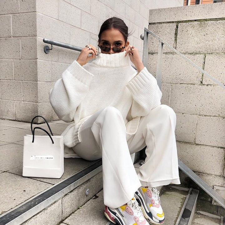 MARISOL - Women's Oversized Turtleneck Knit Sweater