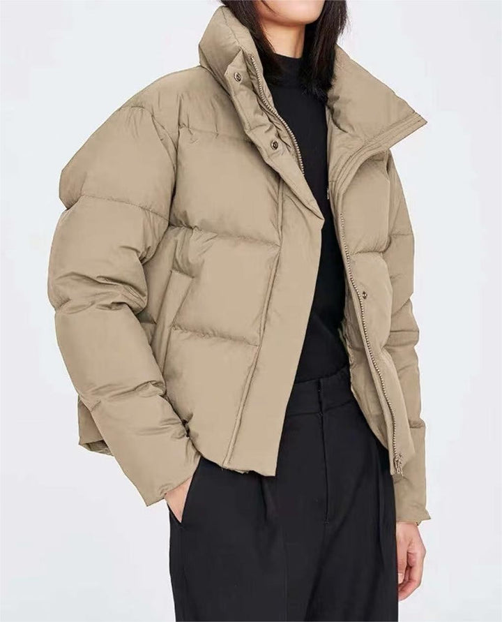 KINSLY - Cropped Neutral Puffer Jacket