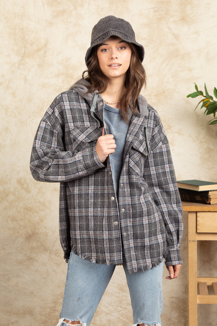 JAZEL - Plaid Hooded Overshirt