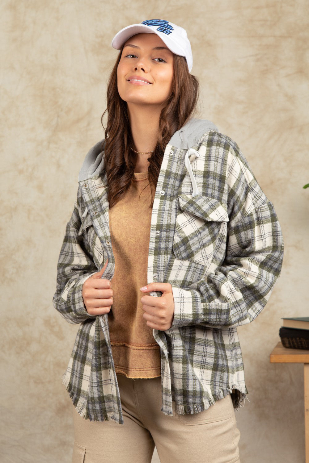 JAZEL - Plaid Hooded Overshirt