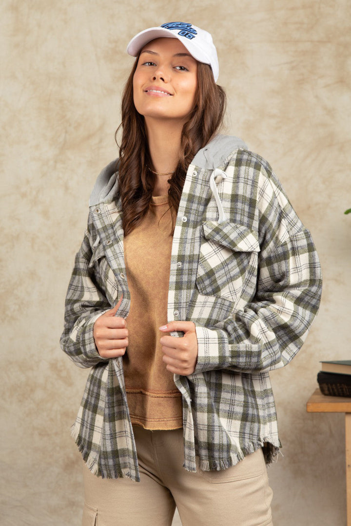 JAZEL - Plaid Hooded Overshirt