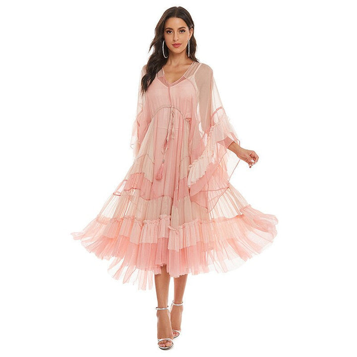 SAYLA – Bohemian Pink Mesh Midi Dress