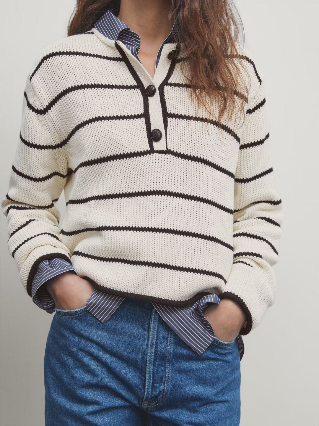 SCIL - Striped Knit Polo Sweater