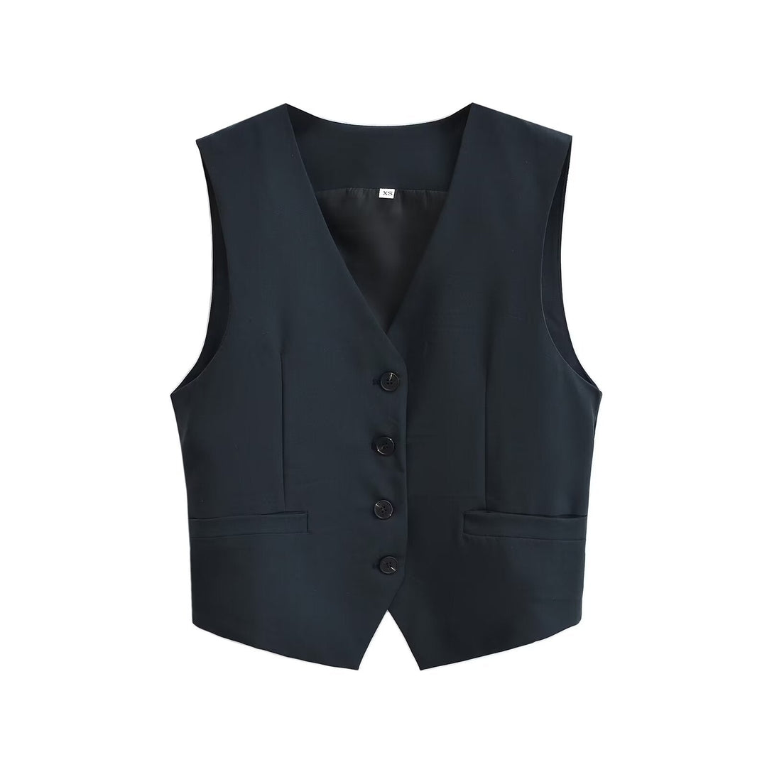 SIAN - Women’s Tailored Black Button-Up Vest