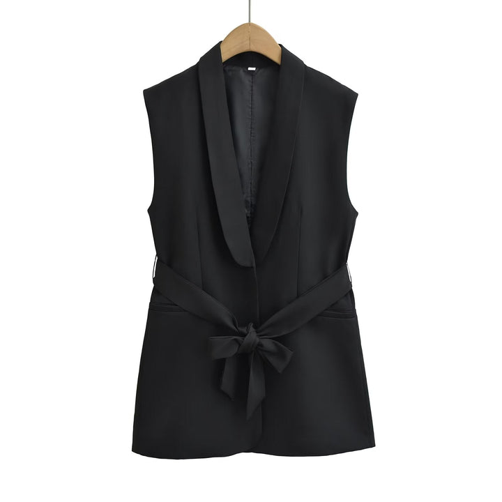 JOYCE – Sleeveless Black Belted Vest