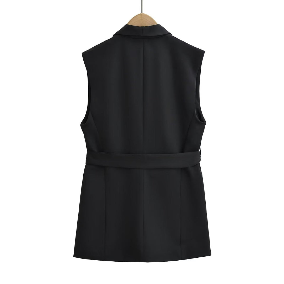 JOYCE – Sleeveless Black Belted Vest