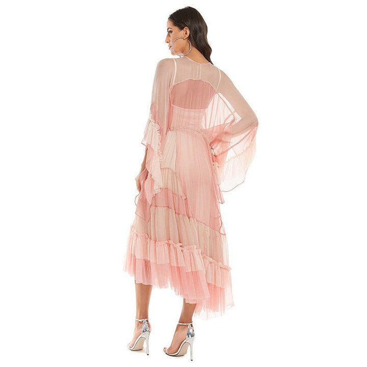 SAYLA – Bohemian Pink Mesh Midi Dress