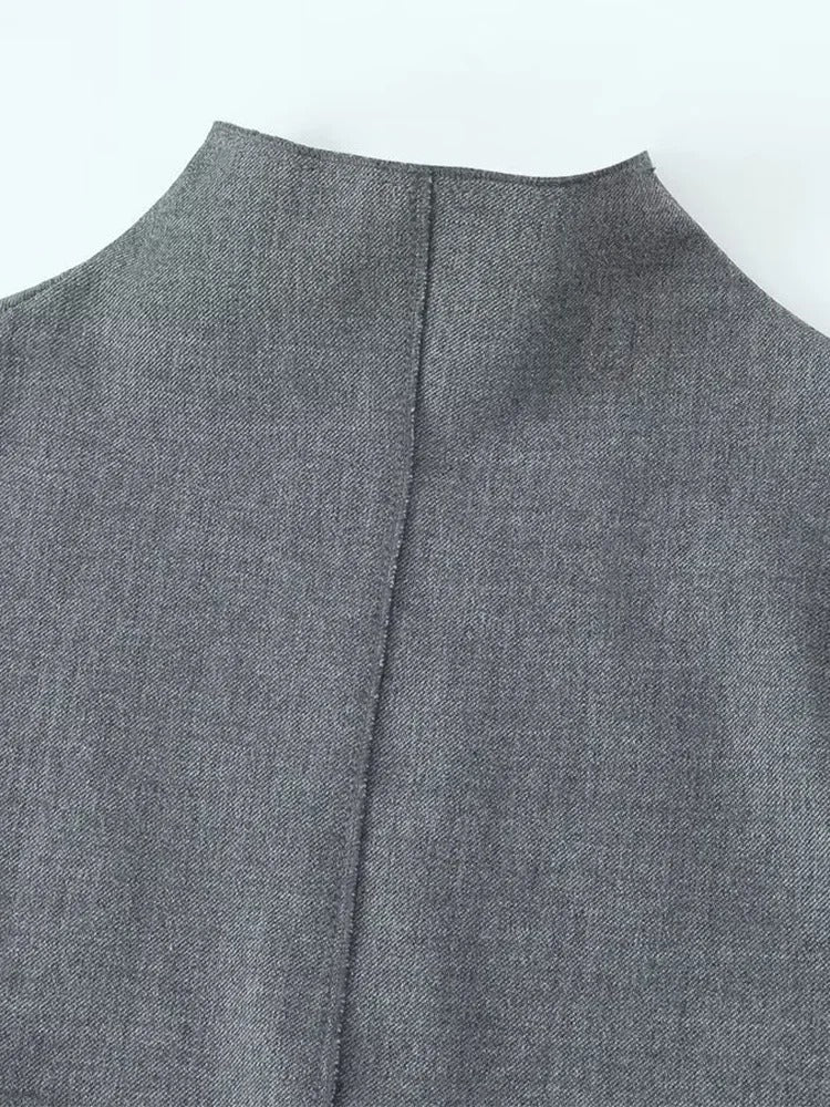 SINDRA – Elegant Charcoal Sleeveless Sheath Dress