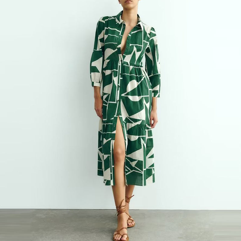 MIRA – Long Shirt Dress with Geometric Print