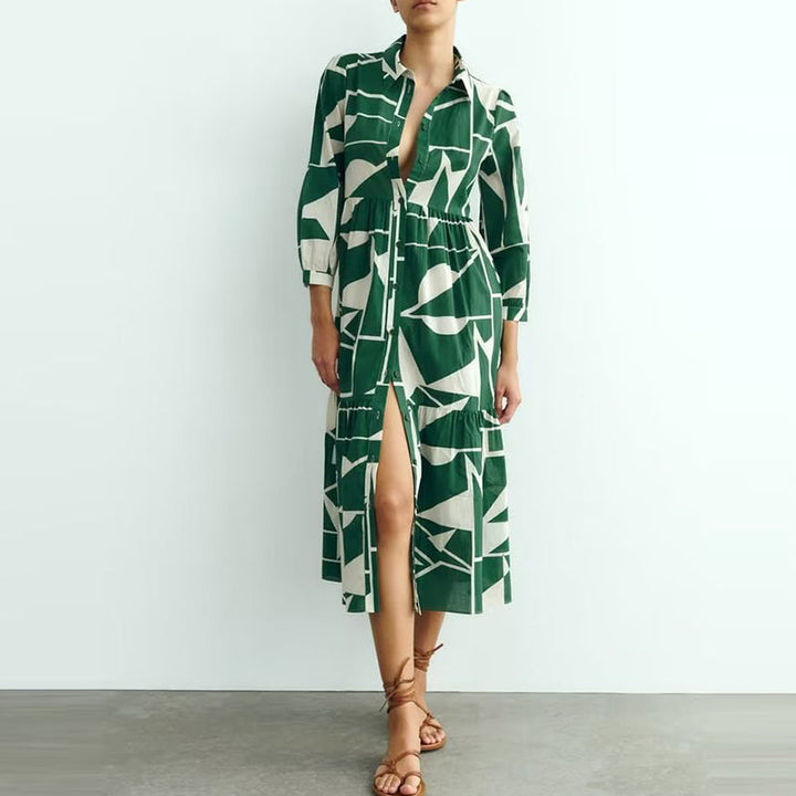 MIRA – Long Shirt Dress with Geometric Print
