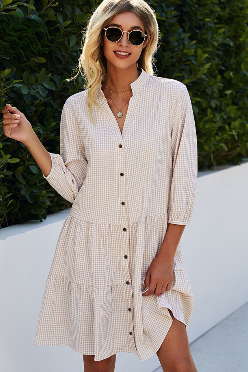 JUUL – Checked Shirt Dress With Mao Collar