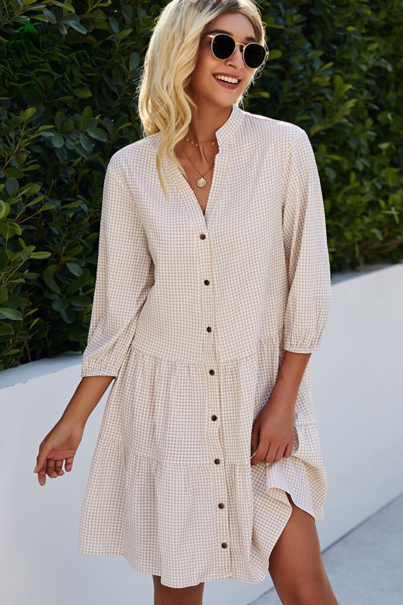 JUUL – Checked Shirt Dress With Mao Collar