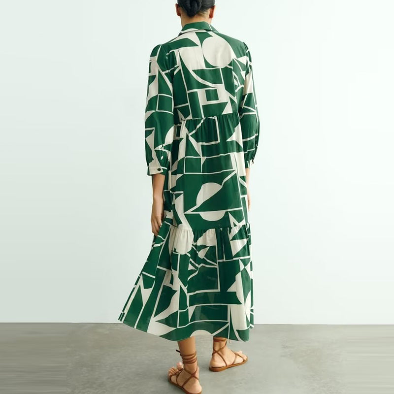 MIRA – Long Shirt Dress with Geometric Print