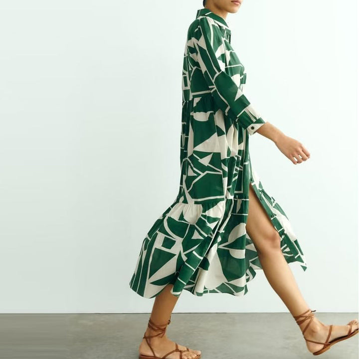 MIRA – Long Shirt Dress with Geometric Print
