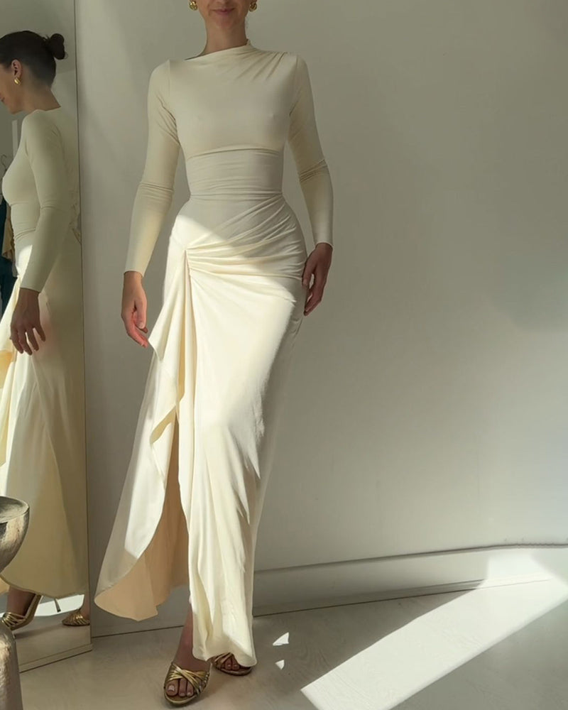 YUA – Ruched Long Sleeve Evening Gown