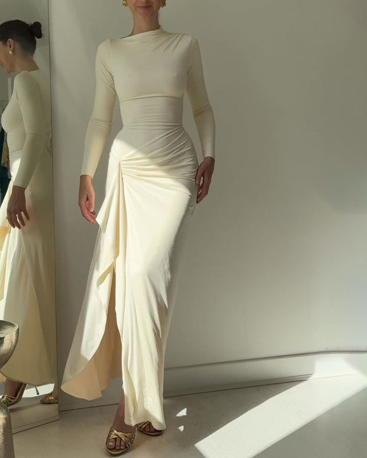 YUA – Ruched Long Sleeve Evening Gown