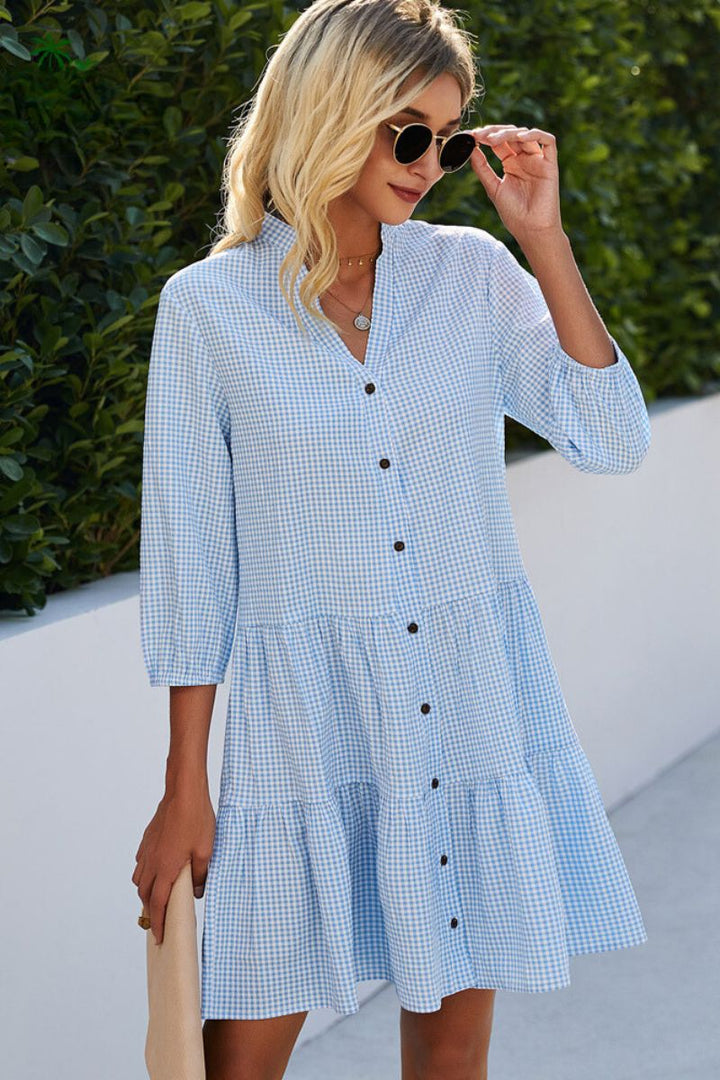 JUUL – Checked Shirt Dress With Mao Collar