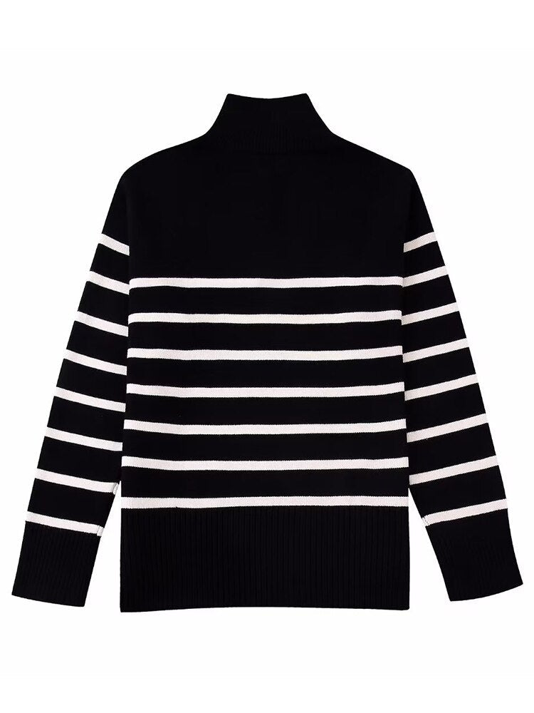 ALINA – Women’s Striped Zip-Up Sweater