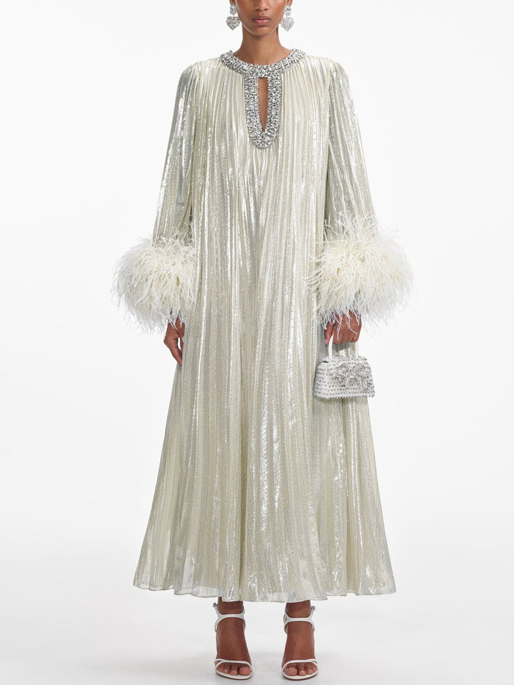 OPRAH – Sparkling Feather Cuff Evening Gown