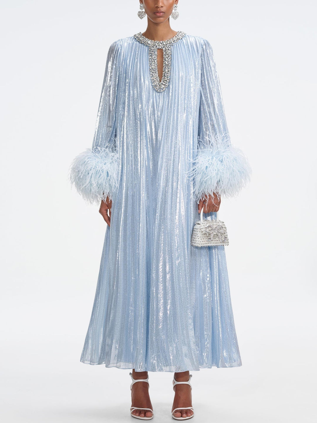 OPRAH – Sparkling Feather Cuff Evening Gown