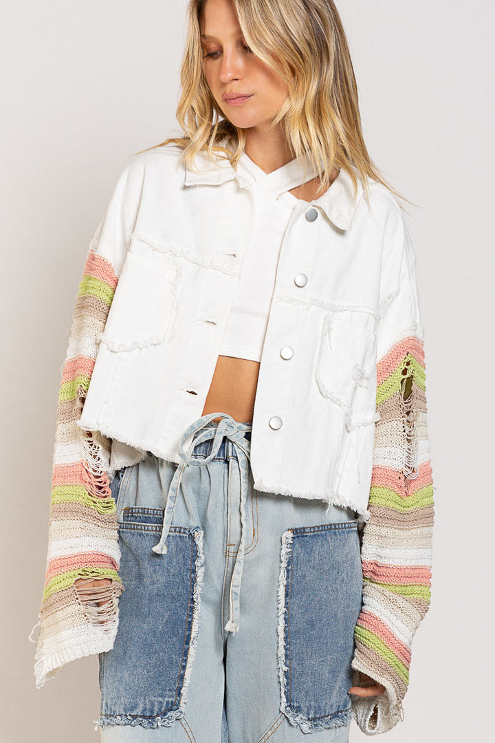 MIKONY - Women's Patchwork Knit Sleeve Cropped Jacket