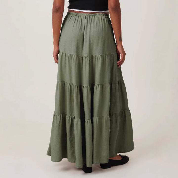 KAYLA - Women’s Boho Tiered Maxi Skirt with Drawstring Waist
