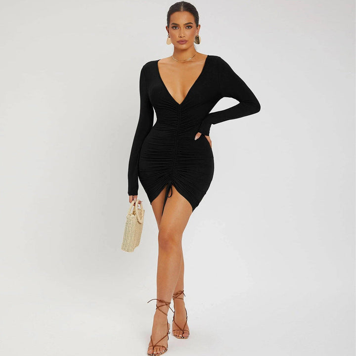 LIOR – Ruched Bodycon V-neck Mini Dress