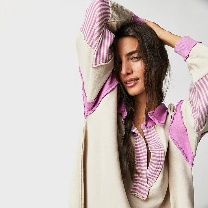 NUR - Women's Contrast Collar Pullover Sweater