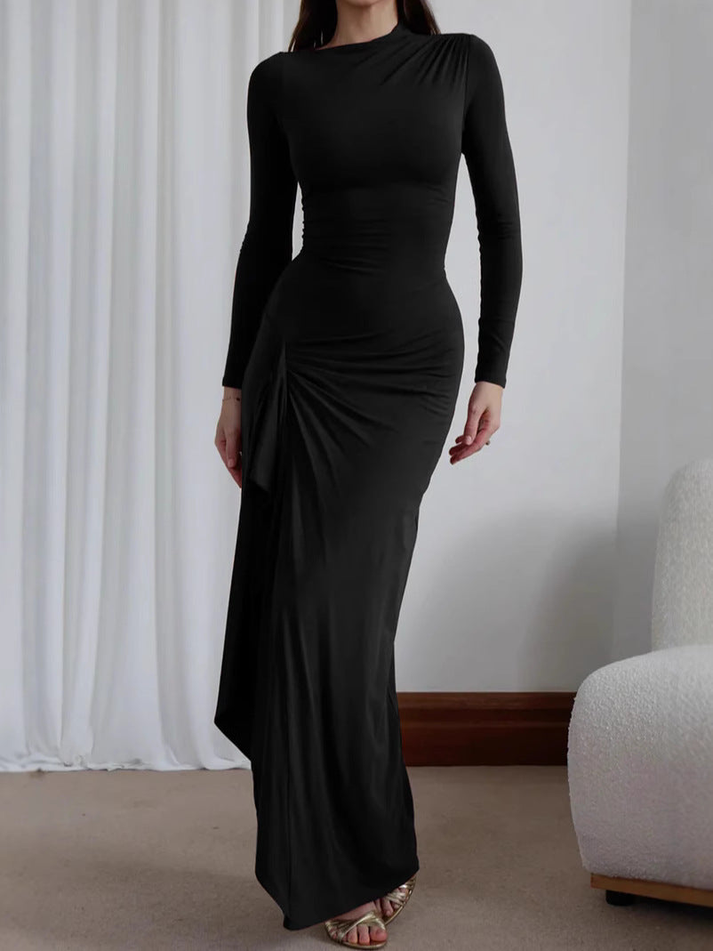 YUA – Ruched Long Sleeve Evening Gown