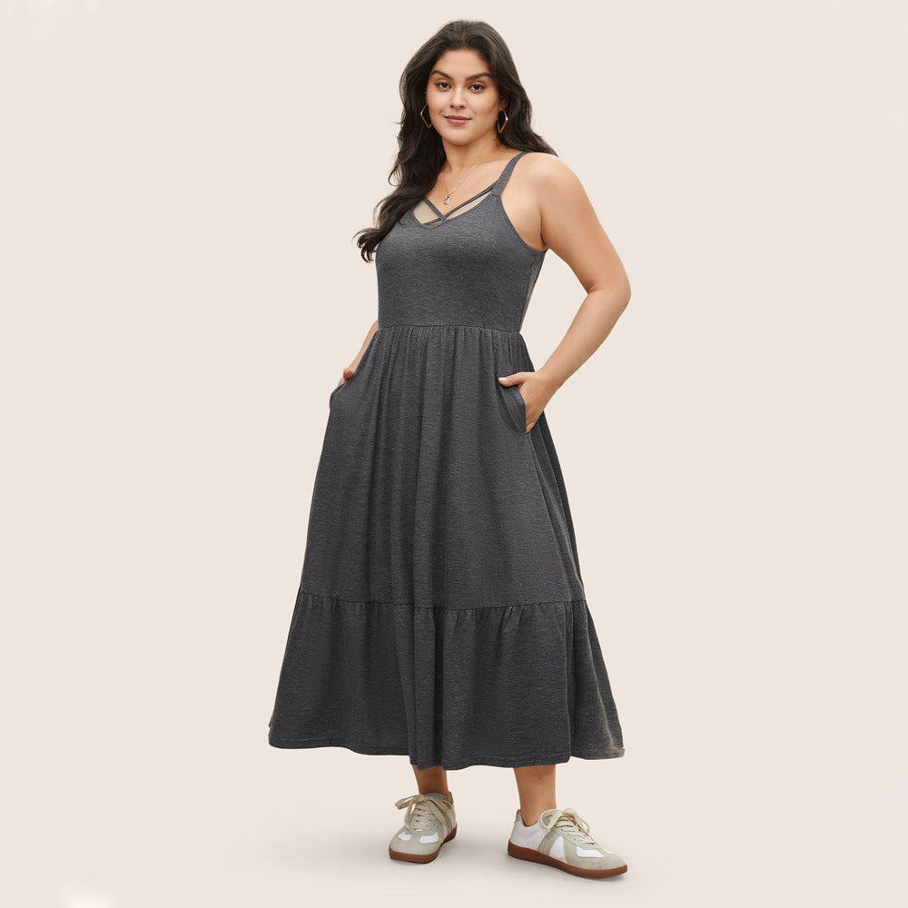 ELVIRE – Plus Size Midi Sundress with Pockets