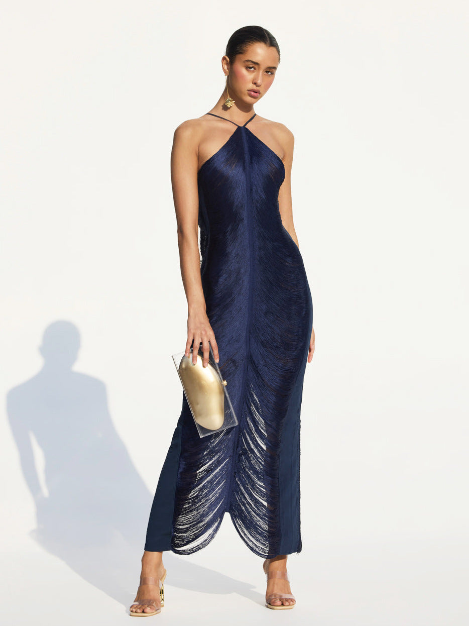 ALINA – Elegant Halterneck Maxi Dress