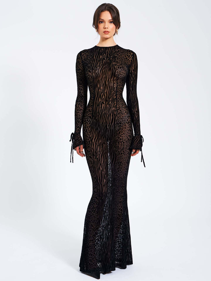 AYLA- Mesh Maxi Dress with Animal Print