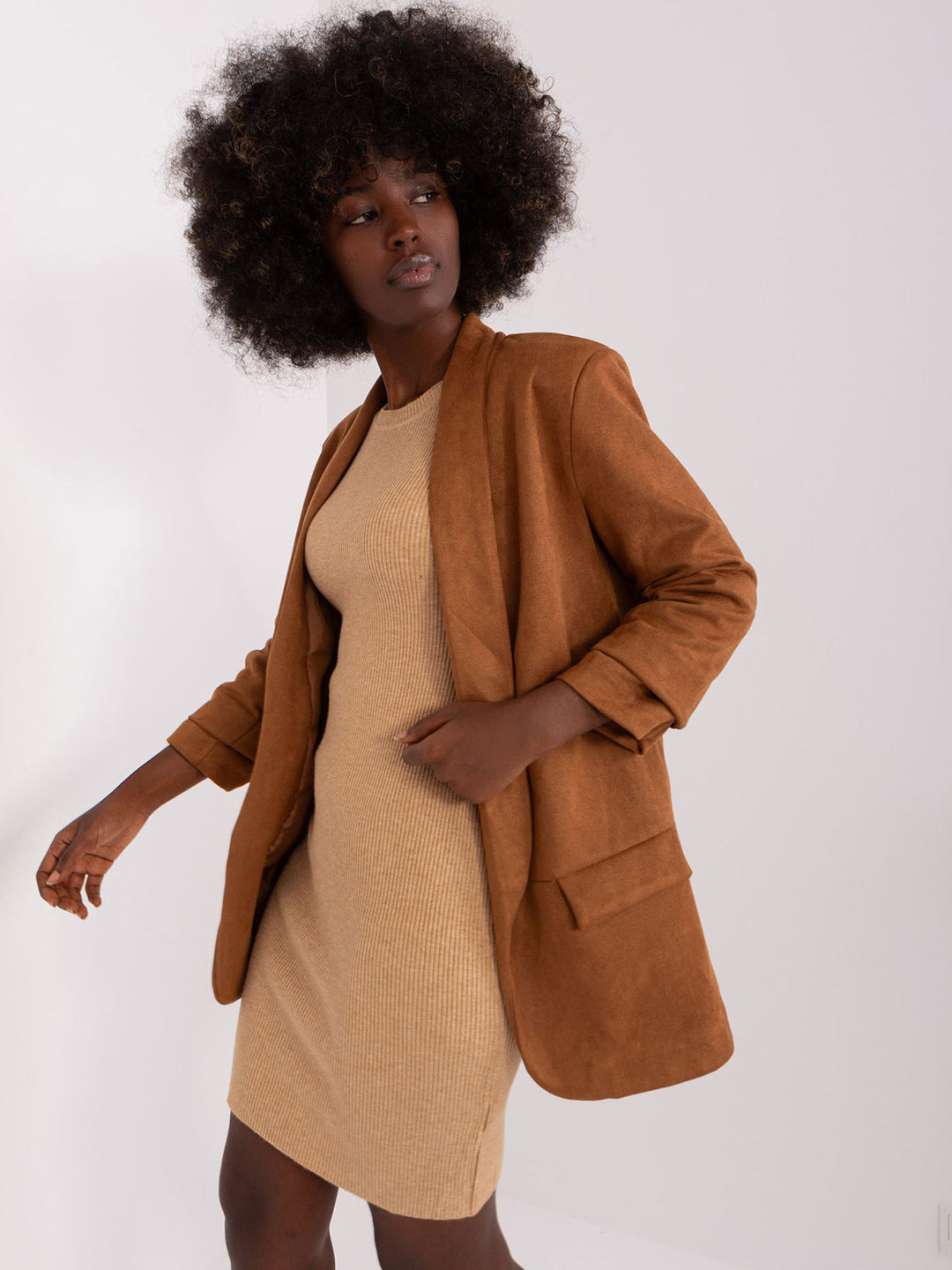 FAWNA – Vegan Suede Blazer with Rolled Sleeves