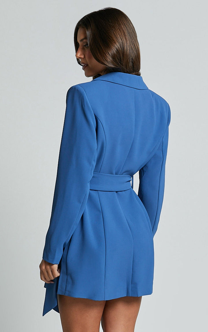 CAMILLE – Belted Blazer Dress in Blue