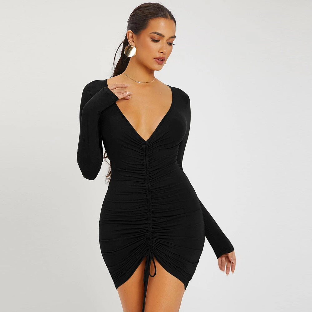LIOR – Ruched Bodycon V-neck Mini Dress
