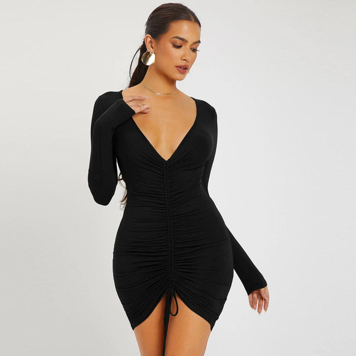LIOR – Ruched Bodycon V-neck Mini Dress