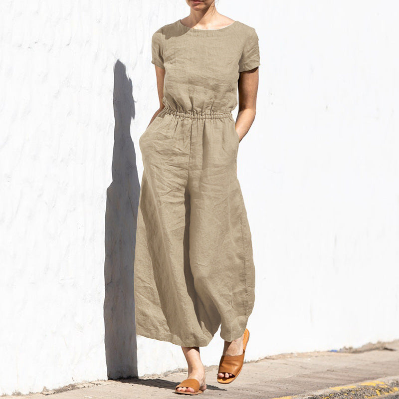 LYRA – Women’s Short Sleeve Linen Jumpsuit