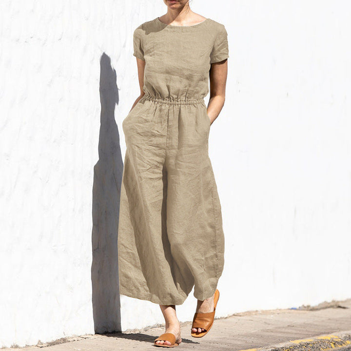 LYRA – Women’s Short Sleeve Linen Jumpsuit