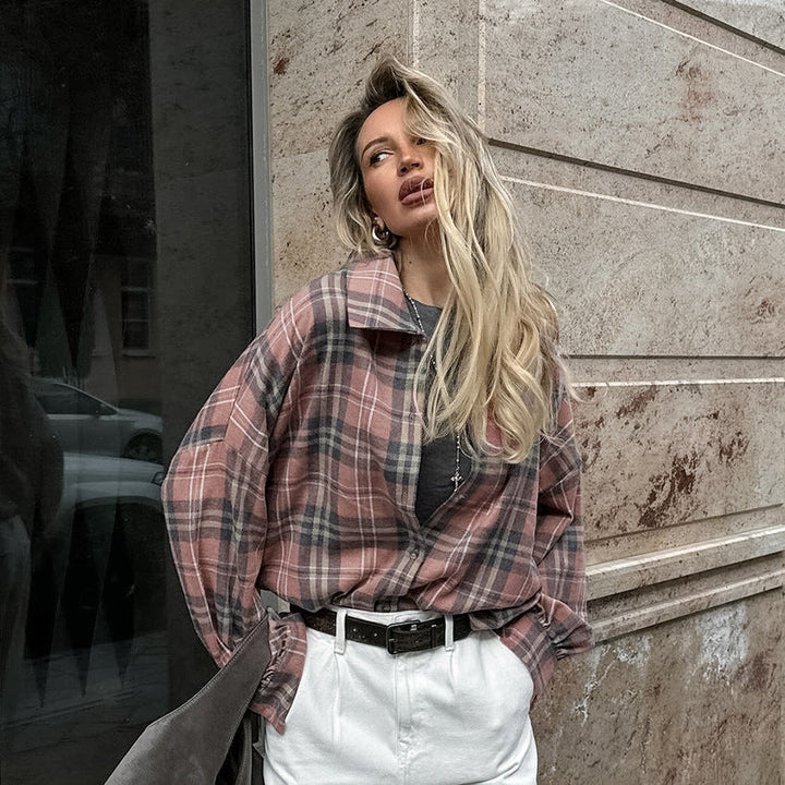 AMI - Women's Oversized Cotton Plaid Shirt