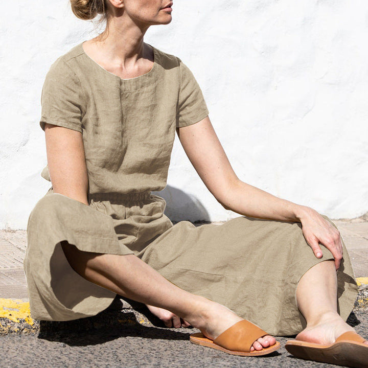 LYRA – Women’s Short Sleeve Linen Jumpsuit