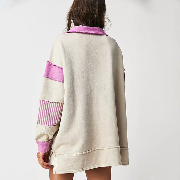 NUR - Women's Contrast Collar Pullover Sweater