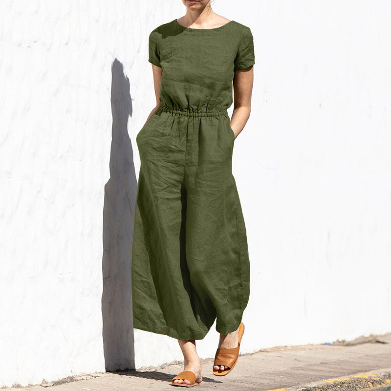 LYRA – Women’s Short Sleeve Linen Jumpsuit