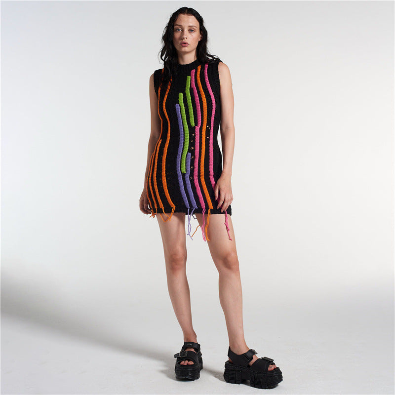 YULE - Knitted mini dress with fringes