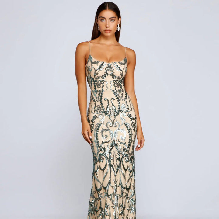 SAVINA – Sequin-Embellished Evening Maxi Dress