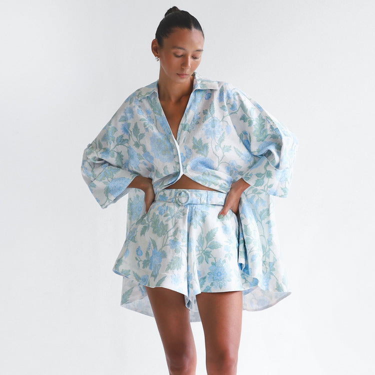MILLIE - Women's Floral Print Shirt & Shorts Set