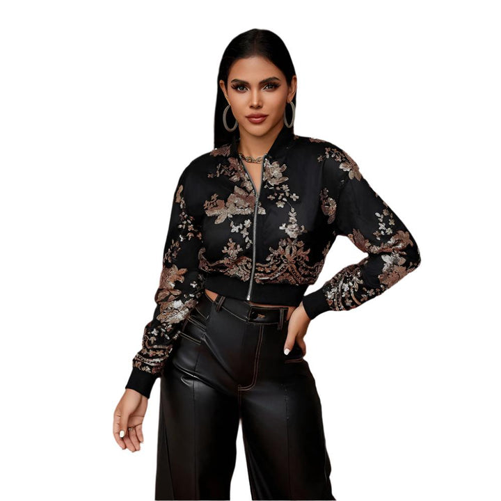 MIRABEL – Embroidered Cropped Bomber Jacket